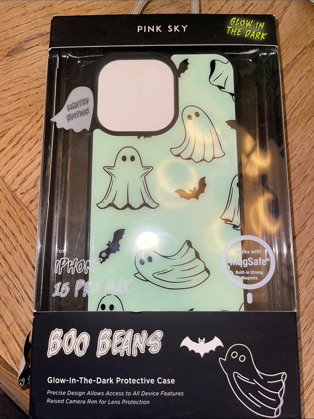 Boo Beans Glow-in-the-Dark Ghost iPhone 15 Pro Max Case - Pink Sky